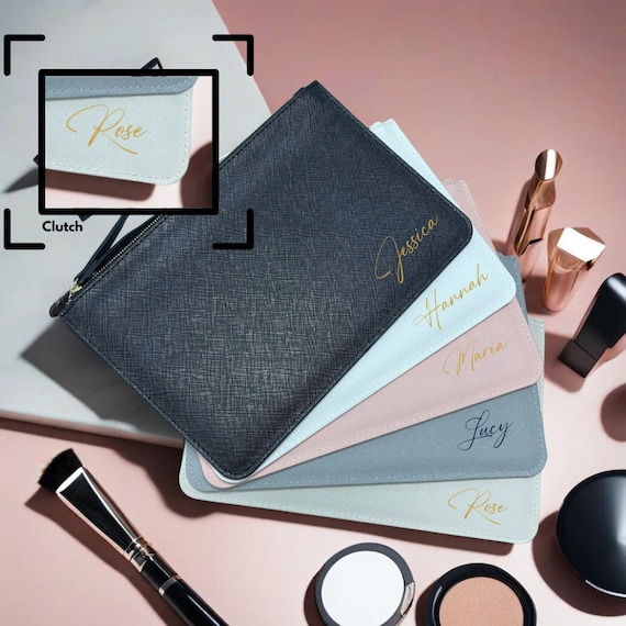 Personalised Premium Clutch Bag With Name, Gift for Bride, Bridesmaid Gift, Gift for Wife Maid of Honour Present, Personalised Gift for Her