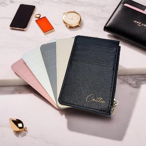 Tarjetero personalizado con cremallera, inserto de cartera con cremallera, regalo para él, regalo de boda para ella, regalos para damas de honor, cartera de viaje con cremallera