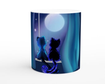 Kittens in the Moonlight White 11oz Ceramic Mug