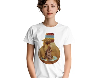 Maglietta girocollo unisex pesante con stampa "Squirrel in a Magic Bottle" (Dolce scoiattolo in una bottiglia magica)