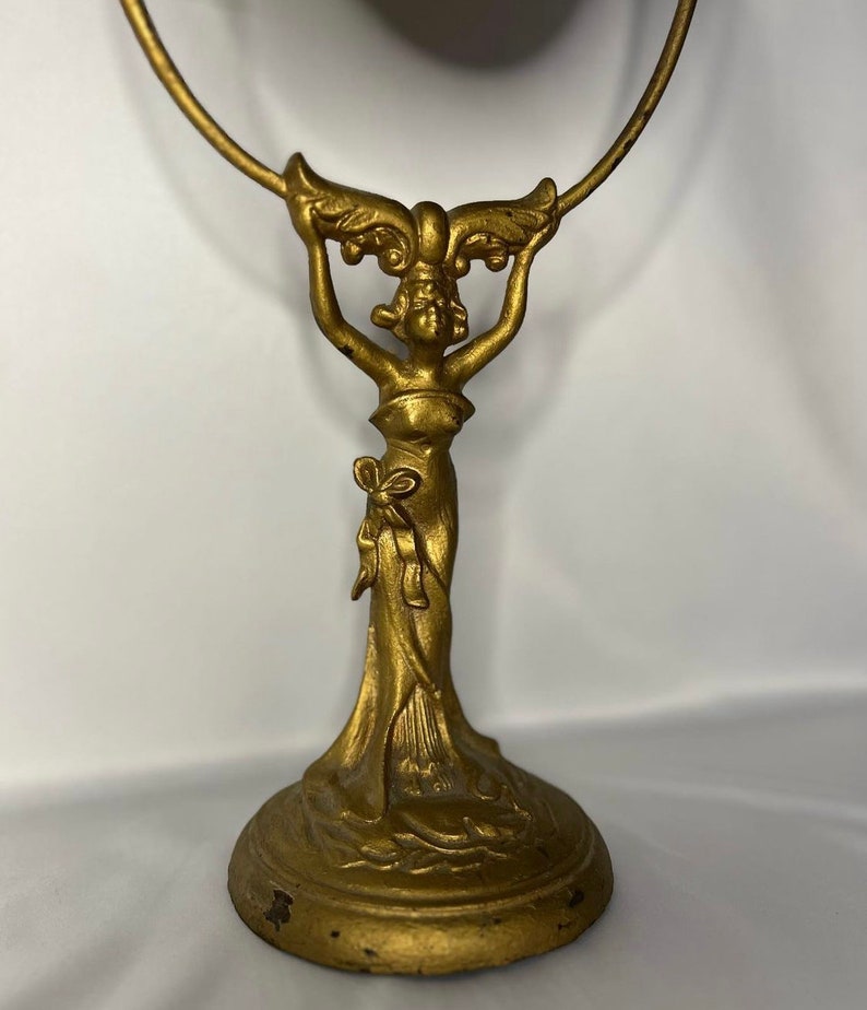 Vintage Cast Iron Bronze Lady Oval Tilting Vanity Mirror// Art Etsy