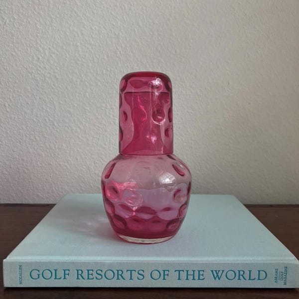 Vintage Pink Cranberry Glass Bedside Carafe //Fenton Tumble Up