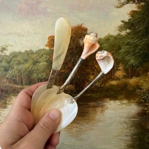 Set of three vintage caviar spoons featuring mother-of-pearl and natural shells / Mother of Pearl Caviar Spoons