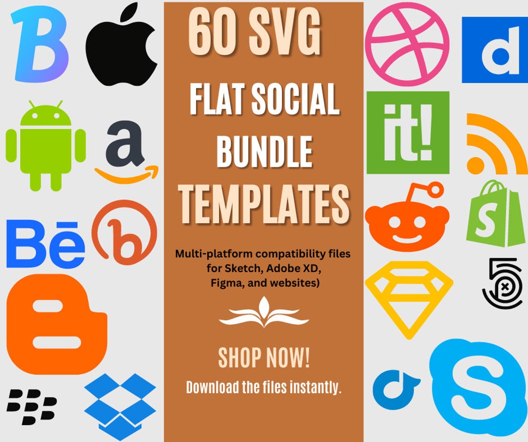 Social Media Icons SVG Bundle - 60 Icon Logos for Facebook, Instagram ...