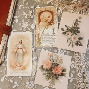 Cartes de prière catholiques antiques de la Sainte Mère////// Feuille d'autocollants/peintures de roses antiques//Téléchargement PDF du journal des prières