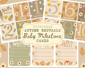 Neutral Minimalist Boho Baby Milestone Cards Nursery Printable October ...