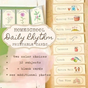 Cartes de rythme quotidiennes pour l'école à la maison à télécharger au format PDF par Rachael Rose Zoller Charlotte Mason Adapté aux catholiques