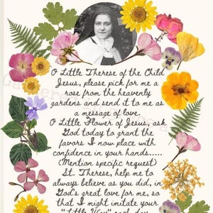 Heilige Theresia van Lisieux kleine bloem Katholieke kunst gebed Faith Journal Junk Journal afdrukbare pdf digitale download, 8 x 10, 5 x 7, standaard TN