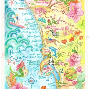 San Diego Illustrated Map Print 11x14" Print