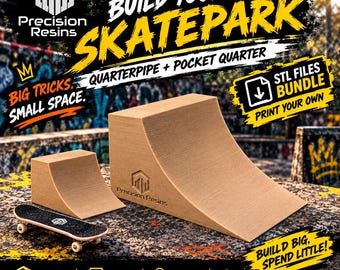 Fingerboard Ramp Bundle | 2 Models | Quarterpipe & Pocket Quarter Ramps | 3D Printable Fingerboard Skatepark STL Bundle (Digital Download)