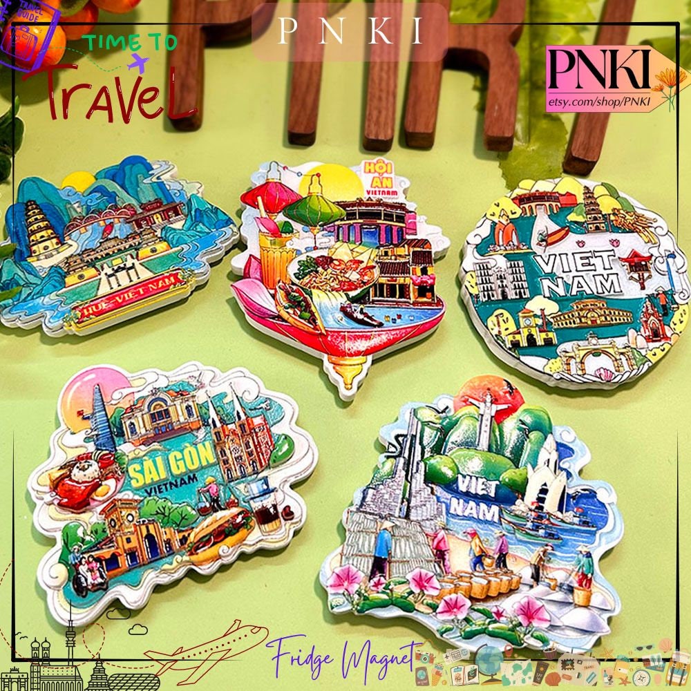 Fridge Magnet Vietnam Souvenir, Sai Gon, Ha Noi, Hoi An, Hue about Food and Famous Place 3D Model for Travel Souvenir Gift, Kitchen Decor