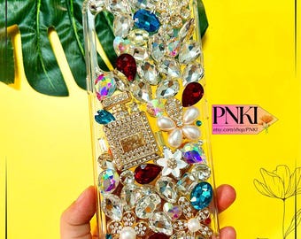 Glitter Crystal Phone Case for Samsung S22 S22+ S22Ultra S23 S23+ S23Ultra S24 S24+ S24Ultra Rhinestone Bling Flowers Luxury Case DIY