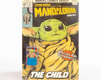 Grogu (The Child) Retro Collection Action Figure (W/Backpack)– Custom Comic Book Cover - Mandalorian TV Series