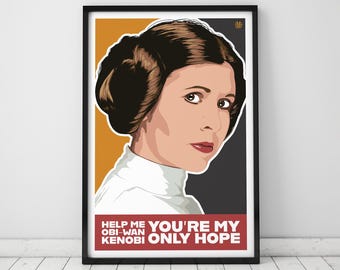 Principessa Leila, Poster di Star Wars, Serie di ritratti, Illustrazione, Arte, Decorazione murale, Arte murale di Star Wars, Star Wars, Carrie Fisher