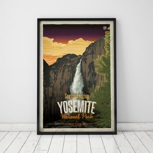 Yosemite National Park Poster, Waterfall, National Parks, Art, Wall Decor,  Wall Art, Art Print, Vintage Poster, Vintage Travel Poster