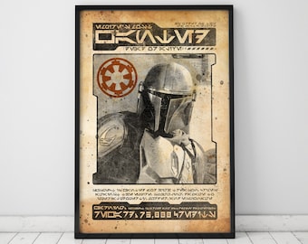 Póster de "Se busca" de The Mandalorian, Star Wars, Imperio Galáctico, Los más buscados, Decoración de pared de Star Wars, Arte de pared de Star Wars, Regalo para él, Impresión