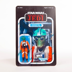 Figura de acción vintage de piloto de Ala-X rodiano en tarjeta personalizada de Star Wars: El Retorno del Jedi