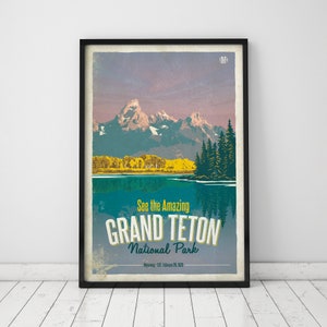 Grand Teton National Park Poster, Nationalparks, Kunst, Wanddekor, Wandkunst, Kunstdruck, Vintage Poster, Vintage Reise Poster, Reisen