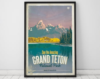 Grand Teton National Park Poster, National Parks, Art, Wall Decor,  Wall Art, Art Print, Vintage Poster, Vintage Travel Poster, Travel