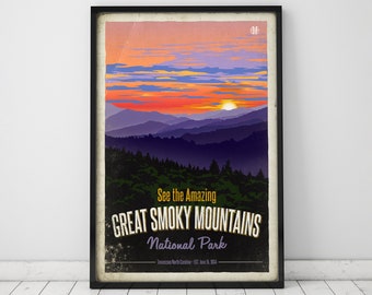 Smoky Mountain National Park poster, nationale parken, kunst, wanddecoratie, kunst aan de muur, kunstdruk, vintage poster, vintage reisposter, reizen