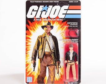 Figurka akcji Indiana Jones (Raider) z kolekcji retro – niestandardowa karta z motywem krzyżowym GI Joe