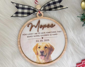 Lindo adorno de acuarela para mascota, adorno navideño con foto de perro, adorno personalizado para perro, adorno conmemorativo de madera, adorno conmemorativo para perro