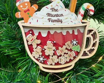 Adorno familiar personalizado de pan de jengibre 4D Shake, adorno familiar de malvaviscos personalizado, adorno familiar 2026, recuerdo navideño