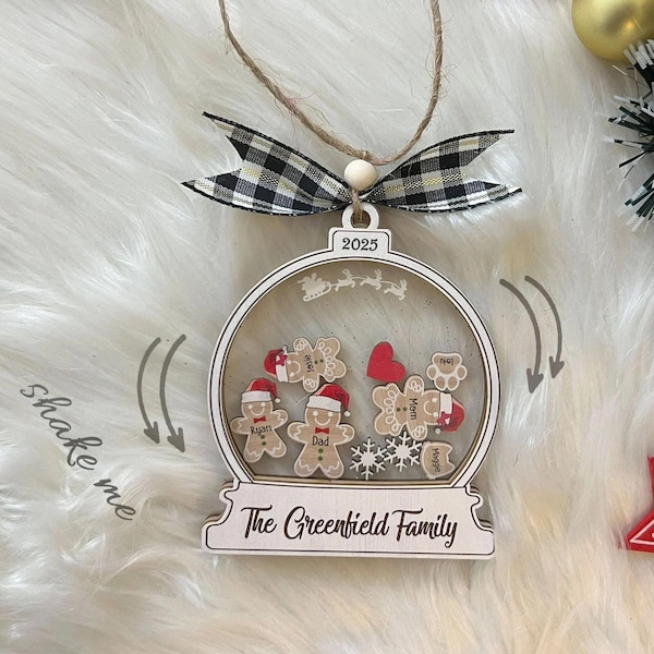 Adorno navideño familiar personalizado de pan de jengibre con sombrero, adorno familiar personalizado 2026, adorno de galleta personalizado 4D, regalo para Navidad