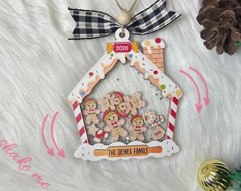 Personalized Gingerbread With Hat House Family Ornament 2026, Custom Family Ornament, Family Christmas ornament, 4D Shake Christmas Ornament