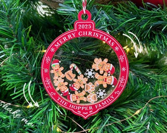 Adorno de jengibre familiar personalizado, adorno navideño personalizado para familias, regalo navideño de recuerdo de 2025 para padres o abuelos.