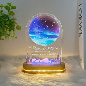 Lampe graphique de la constellation personnalisée, carte des étoiles personnalisée sur veilleuse, lampe de nuit carte des étoiles pour couple, cadeau d'anniversaire, cadeau acrylique