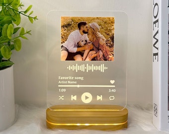 Canción de acrílico personalizada con foto, regalos de placa de música personalizados, regalo de álbum de acrílico, placa de música con soporte de luz, foto de regalos de San Valentín