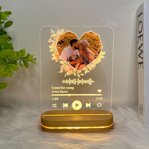 Custom Picture Acrylic Song Plaque Music Gift, Acrylic Album Gifts, Music Plaque with Light Stand, Custom acrylic plaque with photo
