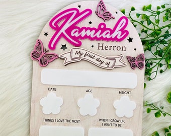 パーソナライズされた新学期初日のサイン、新学期のサイン、カスタム最終学期のサイン、再利用可能な黒板、幼稚園初日のサイン