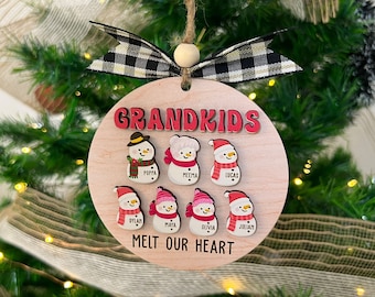 パーソナライズされた孫のメルト・マイ・ハート・クリスマスオーナメント2023、祖父母の家族オーナメント、孫のオーナメント、カスタムファミリーオーナメント2023