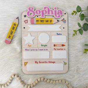 Letrero personalizado para el primer día de clases, primer día de jardín de infantes, primer día de preescolar, regreso a clases, primer y último día.