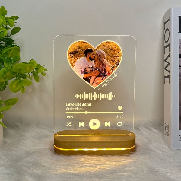 Personalized Acrylic Song with Photo, Custom Music Plaque Gifts, Acrylic Album Gifts, Music Plaque with Light Stand, Valentine Gifts
