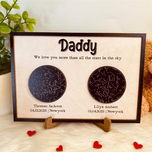 Plaque en bois personnalisée papa, cadeau personnalisé pour papa d'un fils fille, carte des étoiles du ciel nocturne par date, cadeau fête des pères, cadeau pour maman