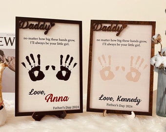 Personalized Kid's DIY Hand print Sign for Dad's Gift, Father's Day Wooden Sign, Father's Day handprint sign, Gifts for Dad