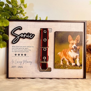 Personalized Dog Memorial Wood Frame With Collar Holder, Memorial Pet Collar Sign with Photo, Dog Memorial Gifts Wooden, Pet Loss Gifts