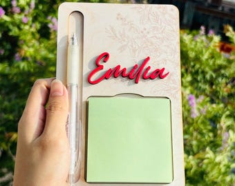 Personalized Sticky Note Holder with Name & Pen, Teacher Gift for Desk, Teacher Appreciation, Personalized Teacher Gift