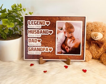 パーソナライズされた伝説の夫とお父さんのおじいちゃんの看板、パパのための木製看板、カスタム写真木製看板、お父さんの看板、父の日 2025 ギフト