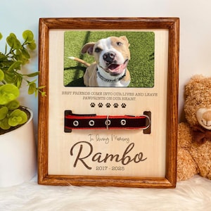 Personalized Dog Memorial Collar Holder, Dog Memorial Wood Frame With Collar Holder, Personalized Dog Gift, Dog Memorial Gifts