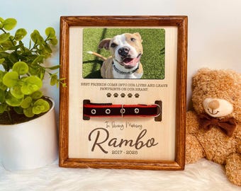 Porta collare commemorativo personalizzato per cani, cornice commemorativa in legno per cani con porta collare, regalo personalizzato per cani, regali commemorativi per cani
