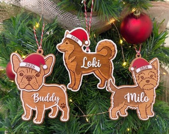 Gepersonaliseerd kerstornament voor honden, houten ornament met de naam van uw huisdier, cadeau voor een puppy, cadeau voor een hondenmoeder, aandenken voor een dierenliefhebber, voor elk hondenras.