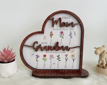 おばあちゃんの庭の木製看板、誕生月の花、母の日、お母さんへのプレゼント、おばあちゃんへのプレゼント、母の日ギフト