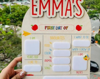 パーソナライズされた新学期初日と最終日のサイン、カスタム名入り新学期ボード、再利用可能な新学期サイン、新学期サイン