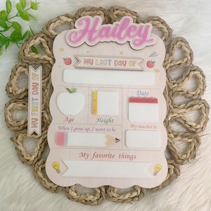 Letrero personalizado para el primer día de clases, letrero para el último día de clases, letrero con nombre personalizado, letrero de regreso a clases, tablero para el primer día de clases en jardín de infantes.