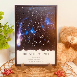 Letrero personalizado con mapa estelar de la noche en que nos conocimos, mapa estelar por fecha, regalo de aniversario, letrero con impresión del cielo nocturno