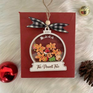 Cute Gingerbread With Hat Family Christmas Ornament, Personalized Family Ornament 2024, 4D Customized Cookie Ornament Gift for Christmas